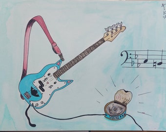 Cat Bass Guitar Illustration