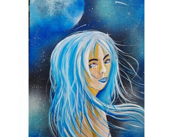 Original Painting- Blue Space Girl