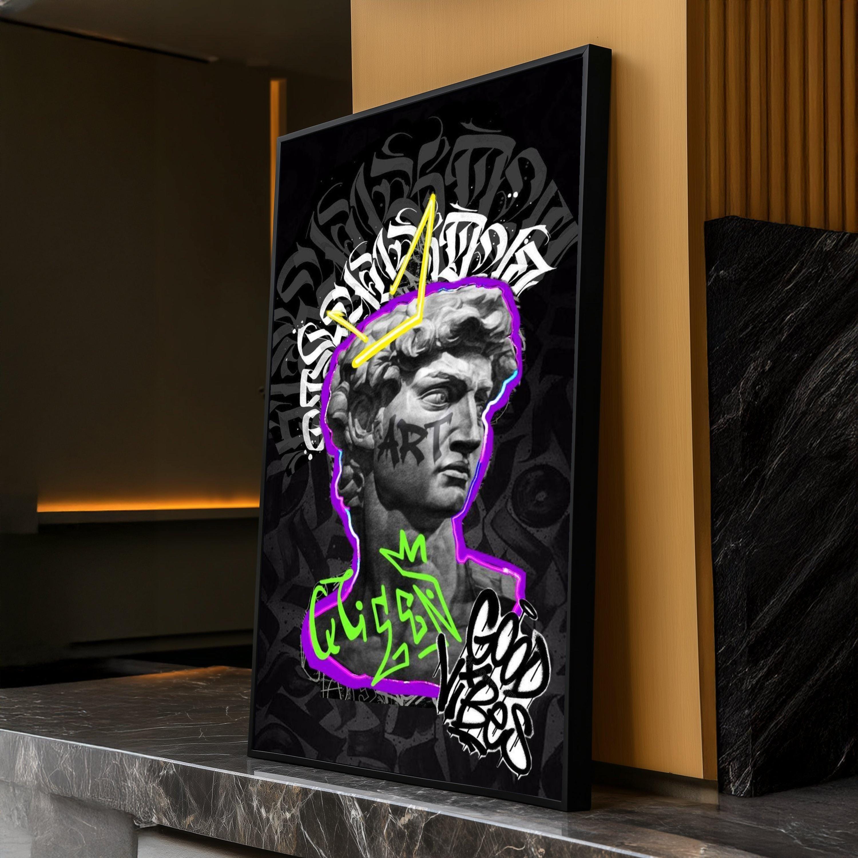 Modern Graffiti David Statue Canvas Print, Urban Art, Good Vibes