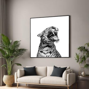 Stampa su tela raffigurante il ruggito di un leopardo feroce, stampa di animali selvatici in bianco e nero, decorazione da parete per grandi felini, stampa di animali da safari, decorazione moderna per la casa