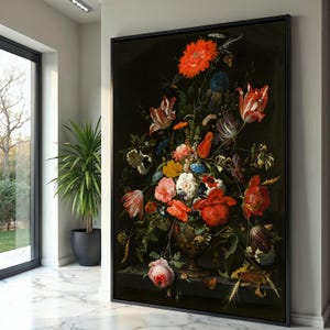 Tela vibrante con natura morta floreale classica, composizione floreale barocca, stampa di pittura botanica vintage, tela per arredamento d'interni
