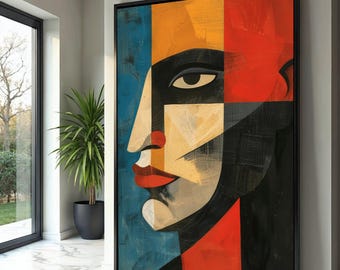 Abstract Woman Face Canvas Art, Modern Geometric Portrait, Ready to Hang