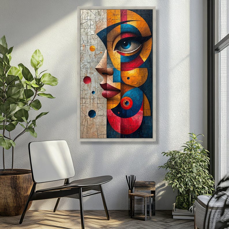 Abstract Geometric Face Portrait Canvas, Modern Art Wall Decor ...