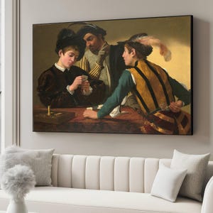 Arte de parede em tela The Cardsharp, cena renascentista vintage, pintura clássica de jogo de azar, decoração de parede de figura histórica, impressão artística pronta para pendurar