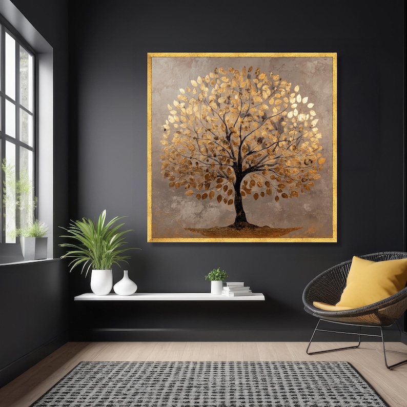 Textured Gold Tree Canvas Art, Abstract Golden Print, Modern Living ...