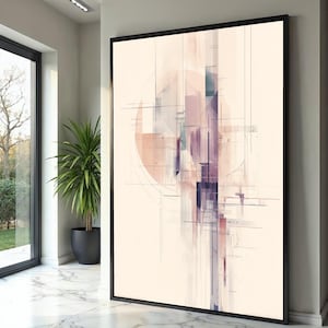 Modern Geometric Abstract Canvas Wall Art, Soft Pastel Lines and Shapes, Minimalist Home Decor, Contemporary Abstract Painting, Large Wall