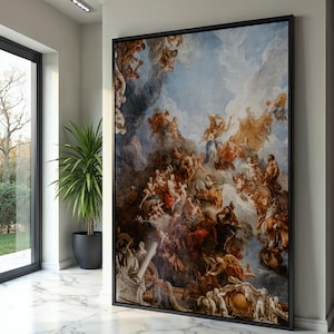 Baroque Ceiling Fresco Canvas Wall Art, Classical Mythology Painting, Renaissance Style Home Decor, Angelic and Divine Figures, Vintage Art