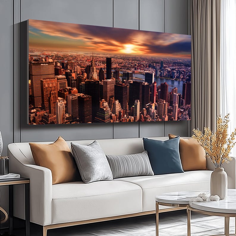 New York City Skyline Canvas, Urban Sunset Wall Art, Modern Cityscape Canvas, Manhattan Skyline Print, Metropolitan Home Decor, Ready to