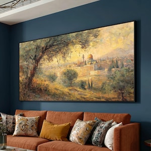 Jerusalem Landscape Canvas Print, Dome of the Rock, Vintage Middle Eastern Wall Art