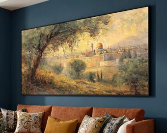 Jerusalem Landscape Canvas Print, Dome of the Rock, Vintage Middle Eastern Wall Art