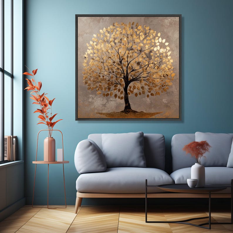 Textured Gold Tree Canvas Art, Abstract Golden Print, Modern Living ...