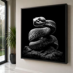Coiled Klapperschlange Leinwand Kunst, Schwarz-Weiß-Schlange Fotografie Druck, Wildtier-Dekor