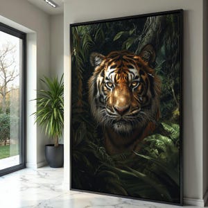 Majestic Tiger Portrait Canvas, Jungle Wildlife Wall Art, Realistic Animal Print, Nature Canvas Decoration, Safari Home Decor