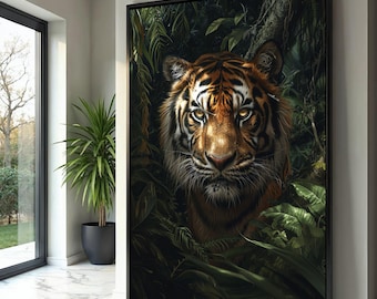 Majestic Tiger Portrait Canvas, Jungle Wildlife Wall Art, Realistic Animal Print, Nature Canvas Decoration, Safari Home Decor