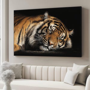Sleeping Tiger Close-Up Canvas, Wildlife Animal Wall Art, Realistic Big Cat Print, Nature Home Decoration, Tranquil Safari Canvas
