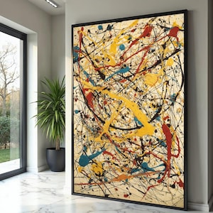 Jackson Pollock, Vibrant Abstract Expressionism Canvas, Modern Splatter Paint Wall Art, Colorful Drip Design, Contemporary Home Decoration