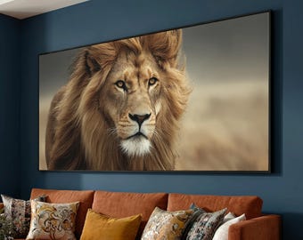 Majestueus leeuwportret canvas, kunst aan de muur dieren in het wild, Afrikaans katachtig decor, natuur thuisafdruk