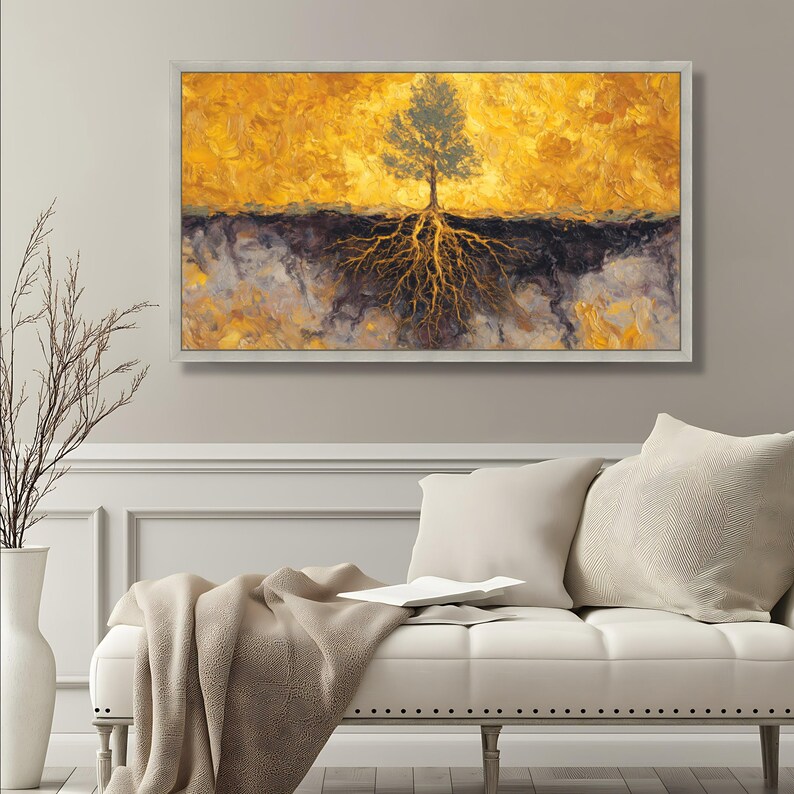 Karat Roots Golden Tree Roots Canvas Art, Abstract Nature Growth Painting ...