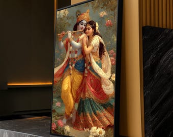 Radha Krishna Canvas Art, Hindu God Painting, Spiritual Decor
