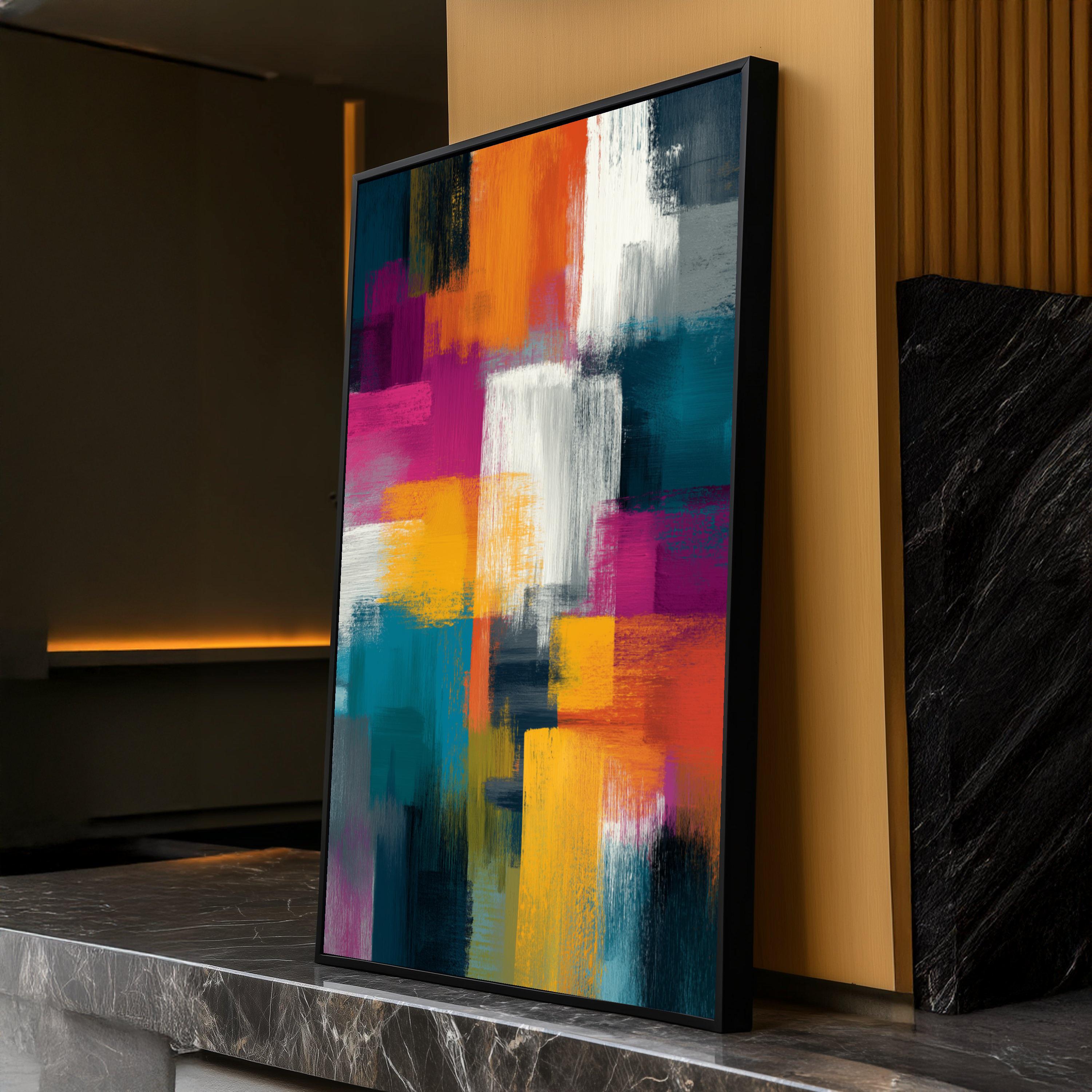 Vibrant Abstract Color Blocks Canvas, Modern Geometric Wall Art, Bold ...