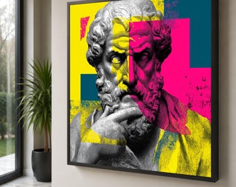 Contemporary Pop Art Philosopher Portrait Canvas, Vibrant Neon