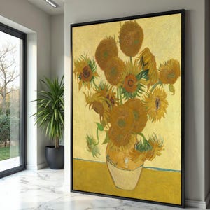 Vintage Sunflowers Canvas, Vincent van Gogh Floral Wall Art, Yellow Flower Vase Painting, Classic Botanical Canvas Decoration
