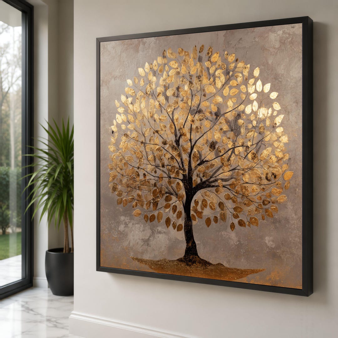 Textured Gold Tree Canvas Art, Abstract Golden Print, Modern Living ...
