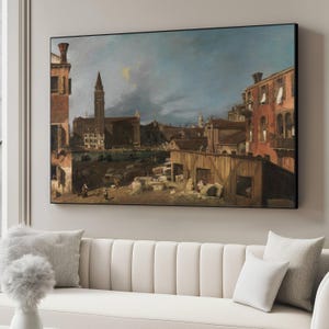 Historic Venice Canal View Canvas, Old Town Architecture Wall Art, Classic European City Scene, Vintage Urban Landscape Canvas, Rustic Home