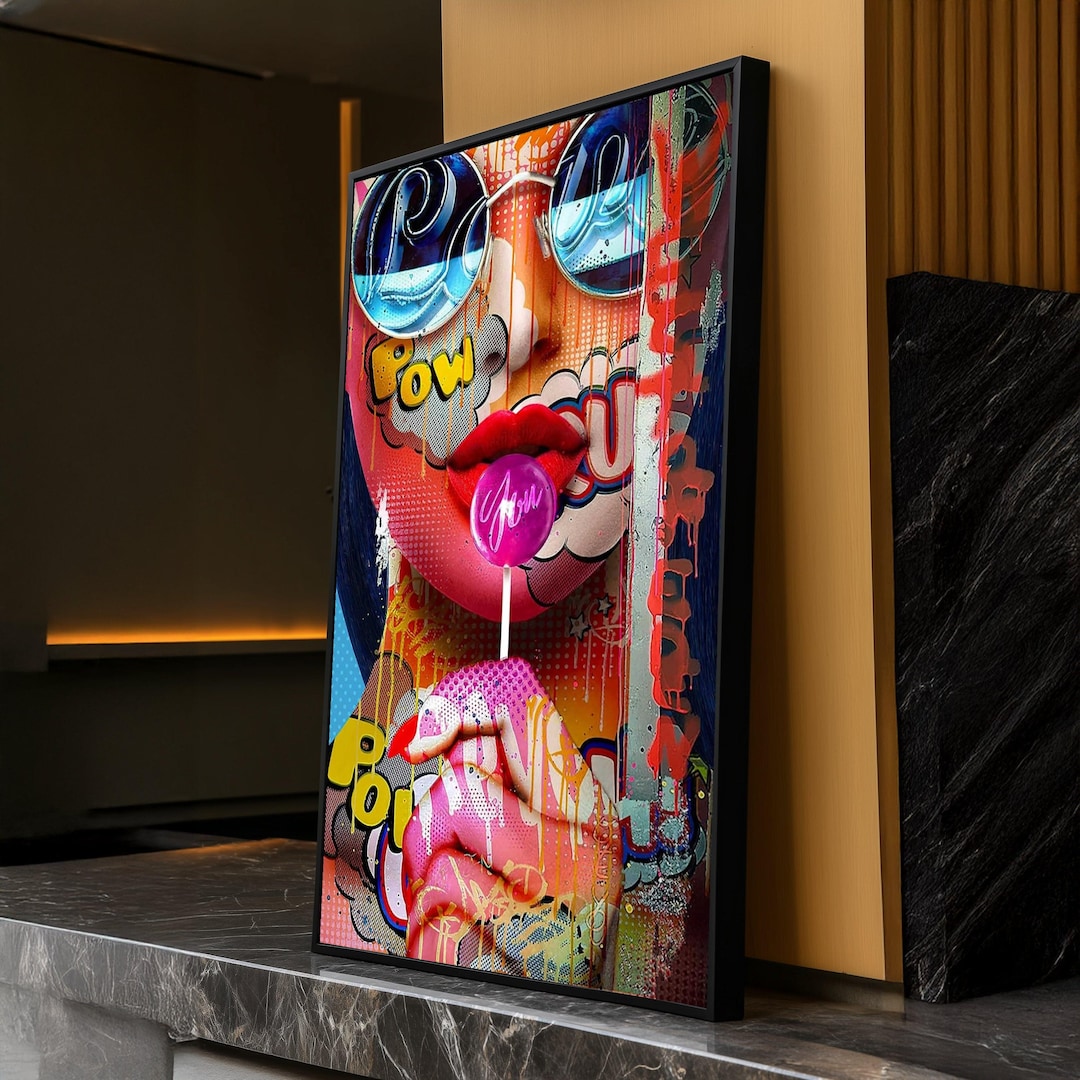 Vibrant Pop Art Woman With Lollipop Canvas, Colorful Street Art