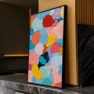 Colorful Abstract Paint Blots Canvas, Modern Wall Art, Vibrant Home Decor, Multicolor Acrylic Canvas, Artistic Room Accent, Ready to Hang