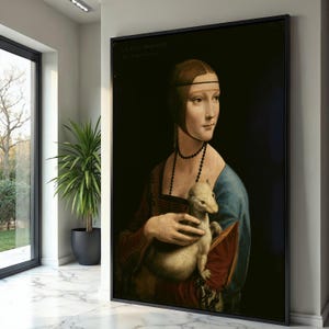 The Lady with an Ermine Canvas Wall Art, Renaissance Portrait, Classic Art Reproduction, Leonardo da Vinci Painting, Elegant Home Decoration