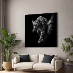 Maestoso leopardo su tela, stampa di animali selvatici in bianco e nero, decorazione da parete con animali, stampa su tela con fotografia naturalistica, stampa di grandi felini esotici