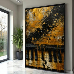 Abstract Piano Keyboard Canvas, Musical Notes Wall Art, Gold and Black Texture, Music Lover Decor, Modern Canvas Painting, Ready to Hang