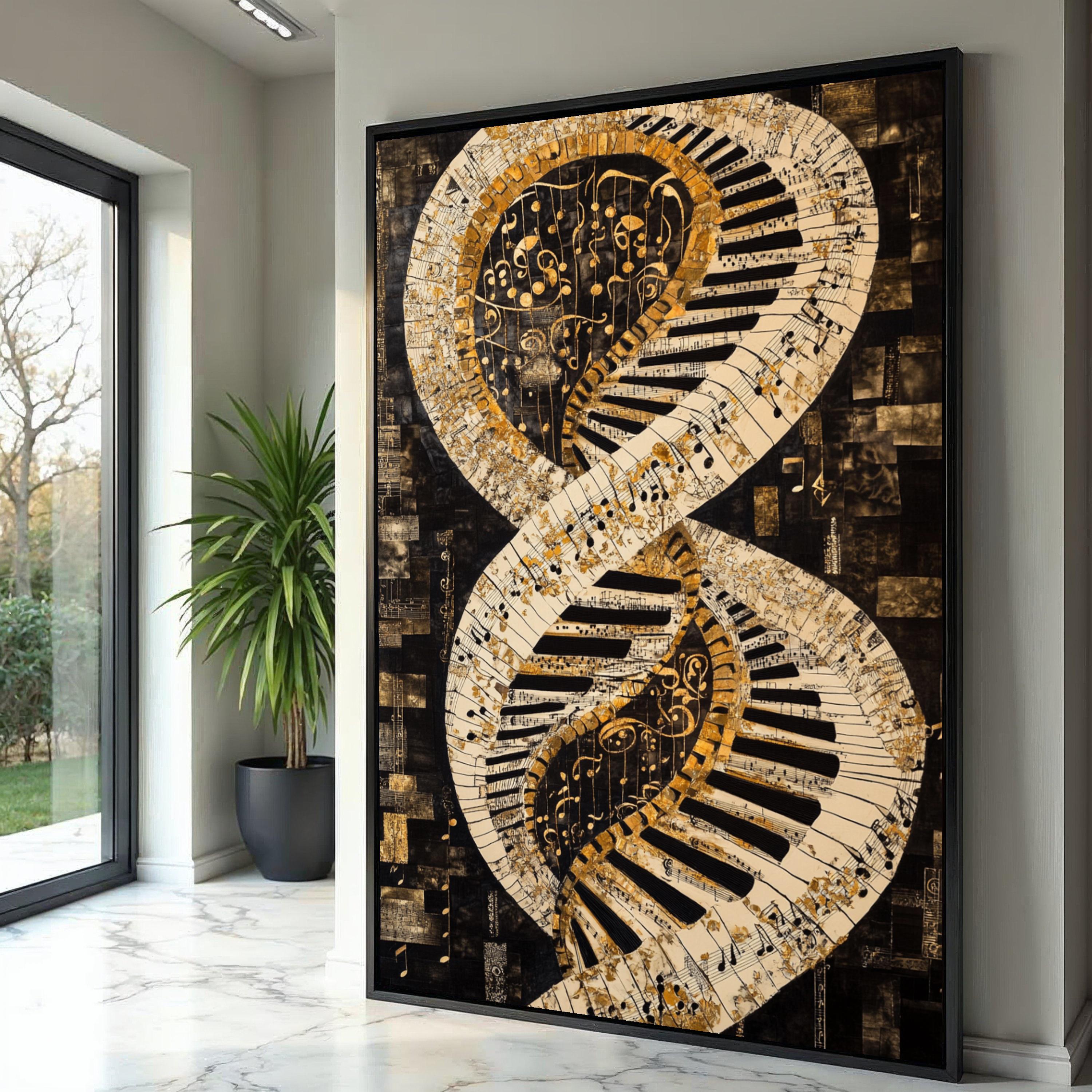 Abstract Music DNA Canvas, Piano Keyboard Wall Art, Musical Notes