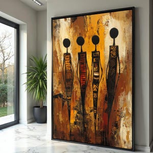 Abstract African Figures Canvas, Tribal Wall Art, Ethnic Home Decor, Modern African Art Painting, Canvas Art, Ready to Hang