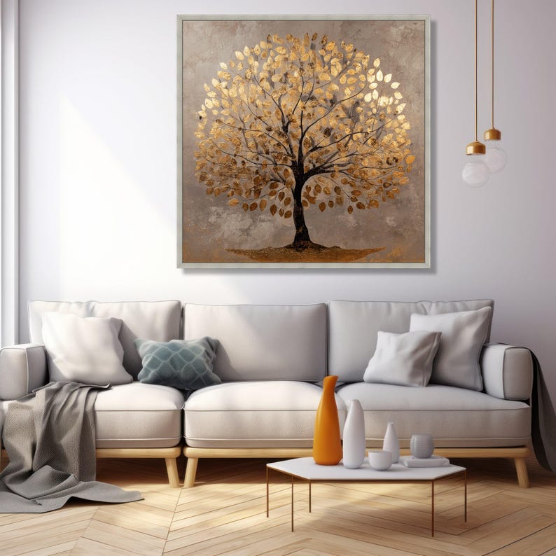 Textured Gold Tree Canvas Art, Abstract Golden Print, Modern Living ...