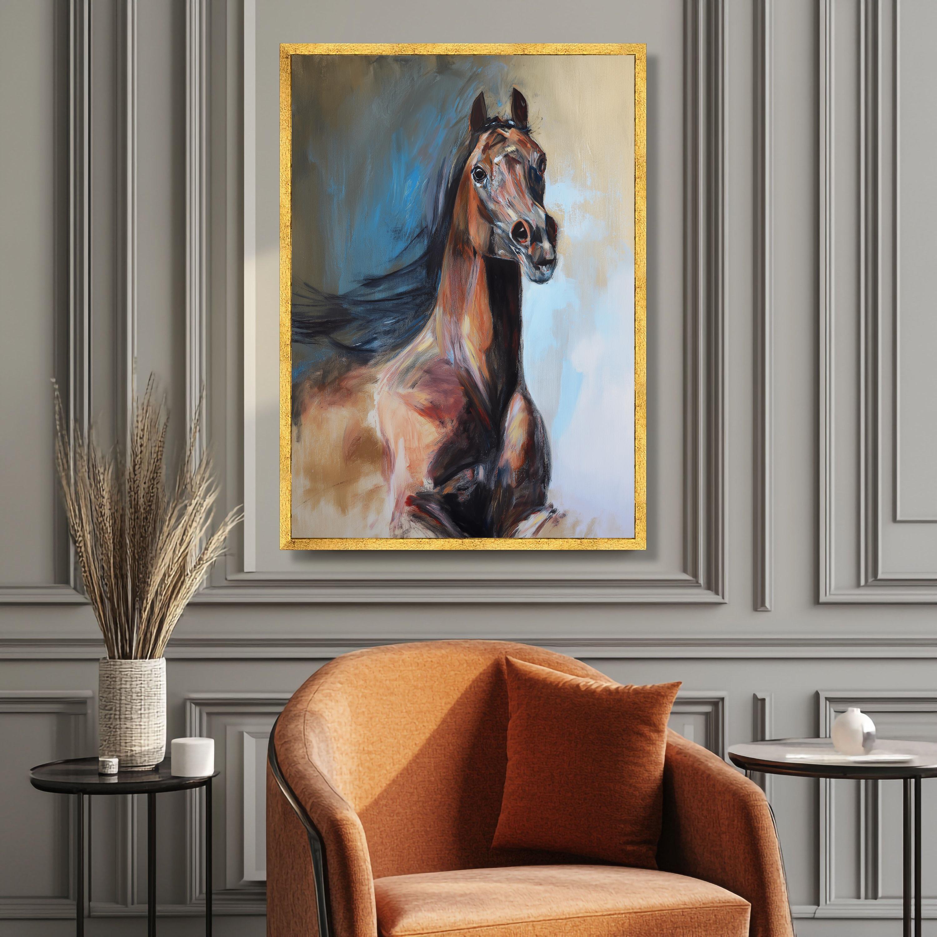 Majestic Brown Horse Portrait, Abstract Equine Canvas Art, Farm