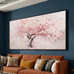Tela com estampa de cerejeira rosa em flor, arte floral para parede, pintura de primavera, tela botânica da natureza, decoração elegante para casa, obra de arte pronta para pendurar.