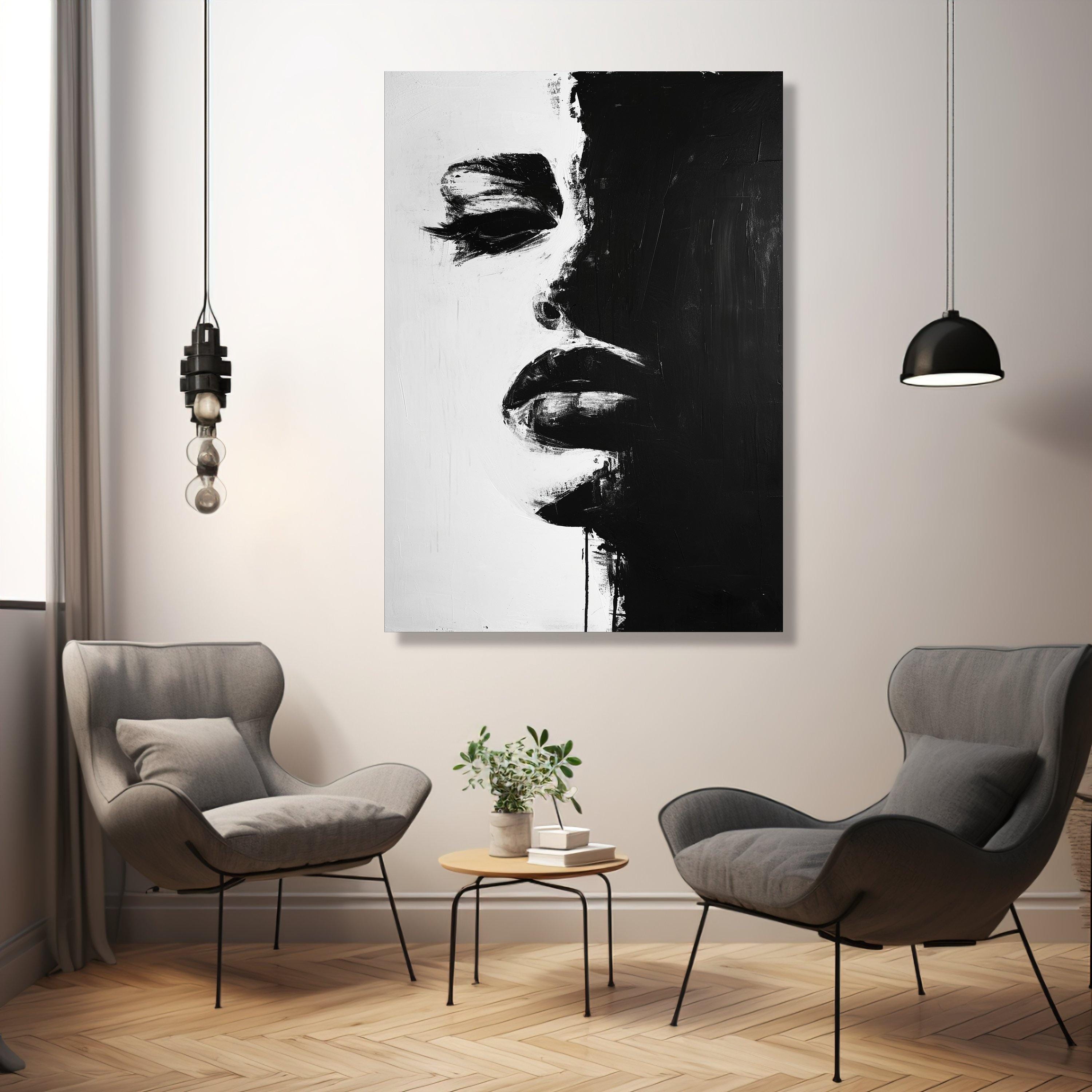 Black and White Abstract Face Canvas, Modern Portrait Wall Art ...