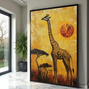 Majestic Giraffe Silhouette Canvas Wall Art, African Safari Landscape, Sunset Wildlife Canvas, Animal Painting, Home Decor Art