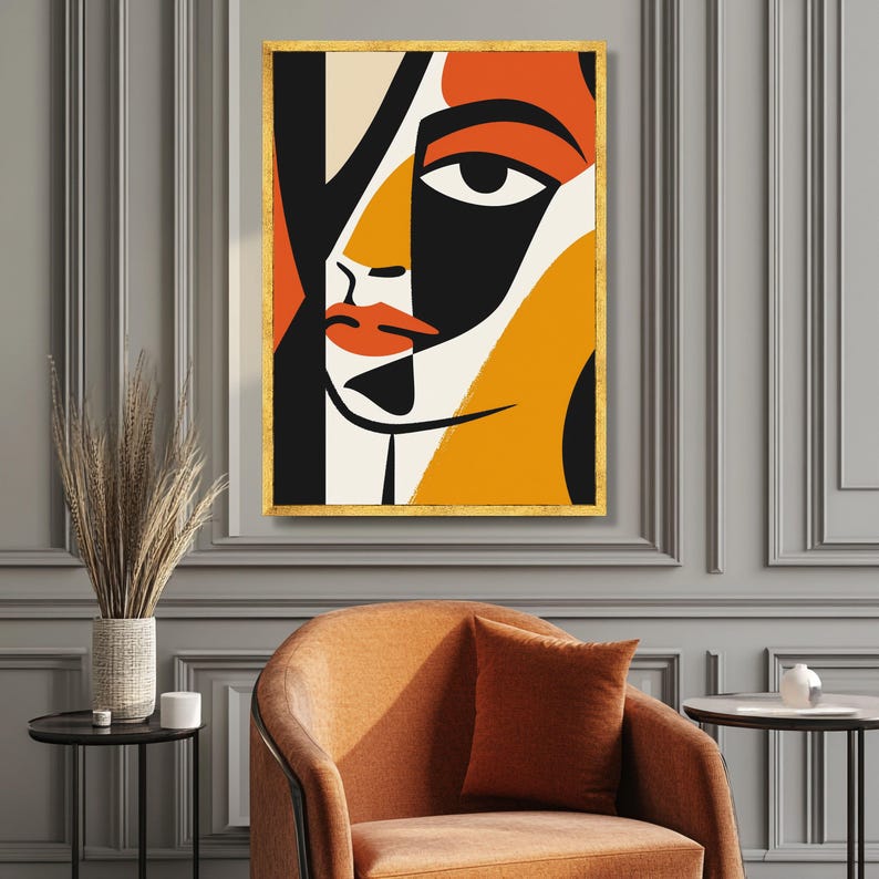 Abstract Cubist Face Canvas, Modern Geometric Portrait Wall Art, Bold ...
