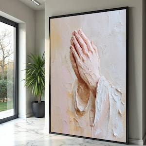 Praying Hands Canvas Wall Art, Religious Spiritual Decor, Impasto Painting, Faith and Hope Canvas, Christian Home Decoration