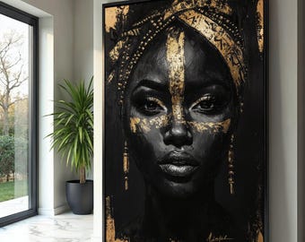 Black and Gold African Woman Portrait Canvas, Tribal Wall Art - Etsy