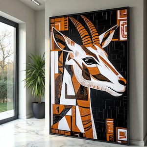 Abstract Giraffe Portrait Canvas, Geometric Animal Wall Art, Modern Wildlife Canvas, Bold Orange and Black Home Decor, African Canvas Art