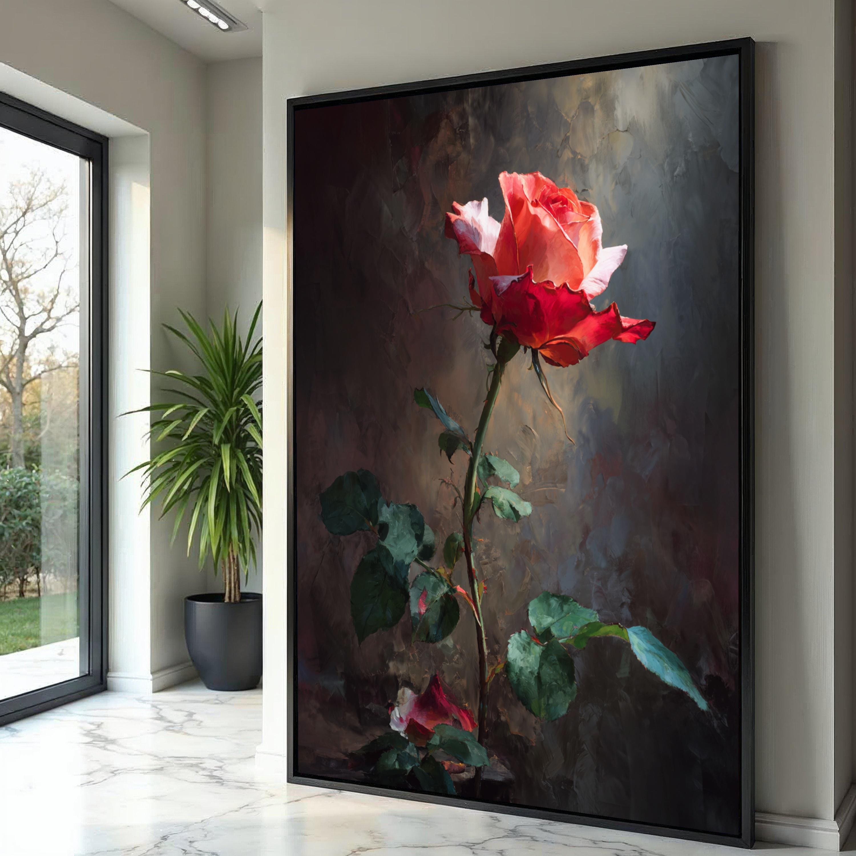 Elegant Red Rose Canvas Wall Art, Floral Still Life Painting, Romantic ...