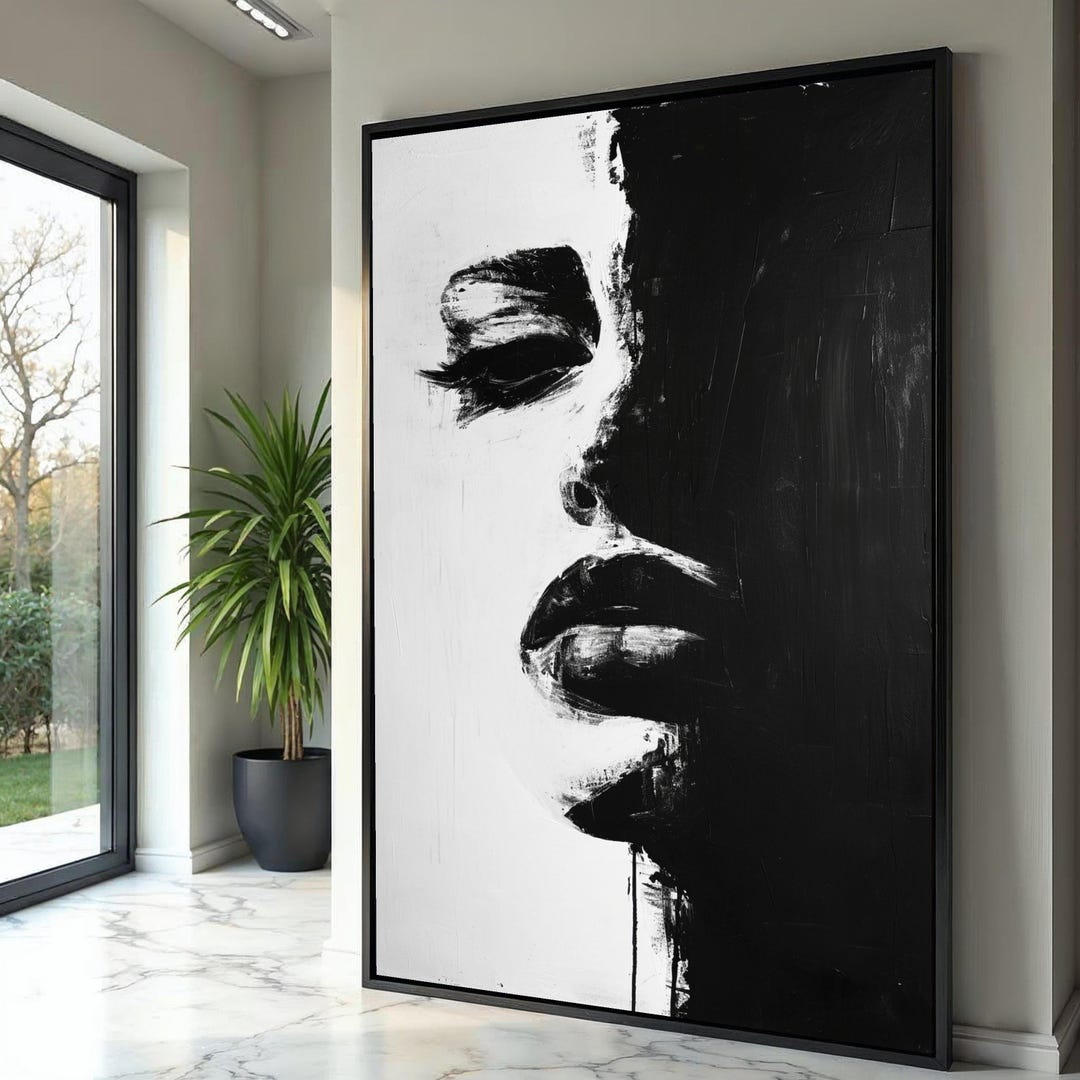 Black and White Abstract Face Canvas, Modern Portrait Wall Art ...