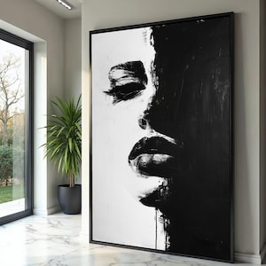 Black and White Abstract Face Canvas, Modern Portrait Wall Art ...