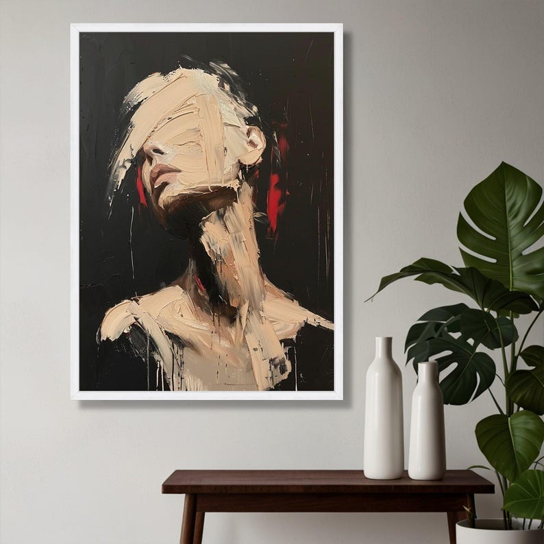 Abstract Female Portrait Canvas, Modern Expressionist Wall Art, Face ...