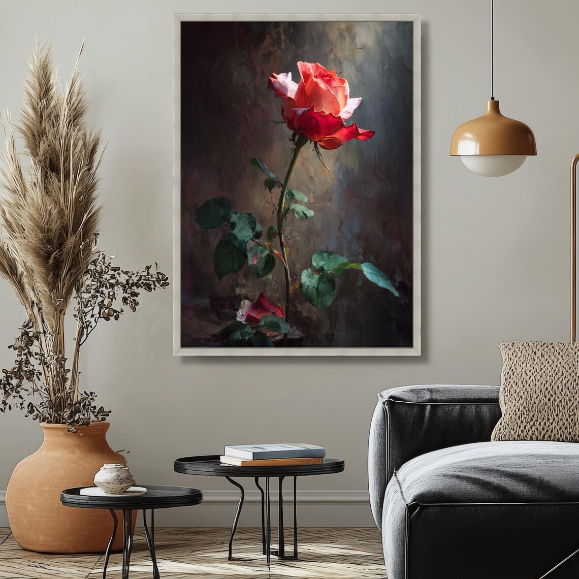 Elegant Red Rose Canvas Wall Art, Floral Still Life Painting, Romantic ...