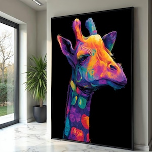 Vibrant Giraffe Portrait Canvas, Colorful Animal Wall Art, Abstract Safari Decor, Modern Wildlife Canvas, Statement Home Decoration